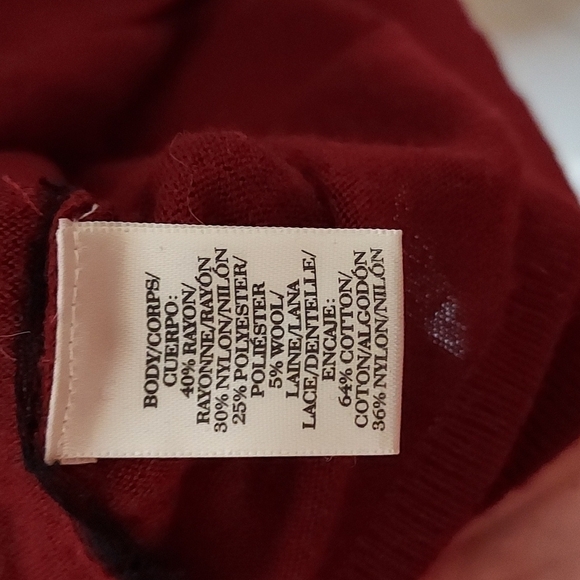 Ann Taylor Burgundy Lace Overlay Sweater - Picture 8 of 9